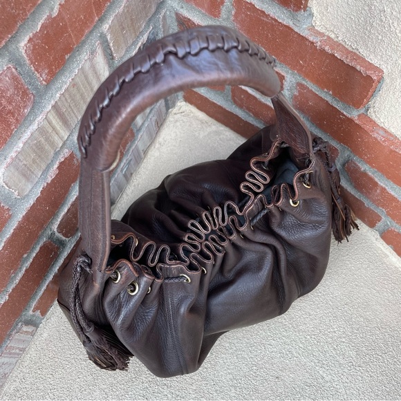 7 For All Mankind 🍂 Cow Hide Leather  Shoulder Hobo Bag in Brown | X-Large - Picture 9 of 14
